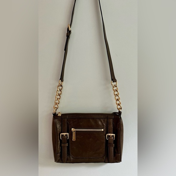 Michael Kors NWOT Leather Crossbody Bag Olive Green Gold Chain - Picture 8 of 13